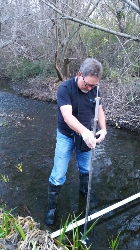 Dennis gets his boots wet monitoring Chorro Creek