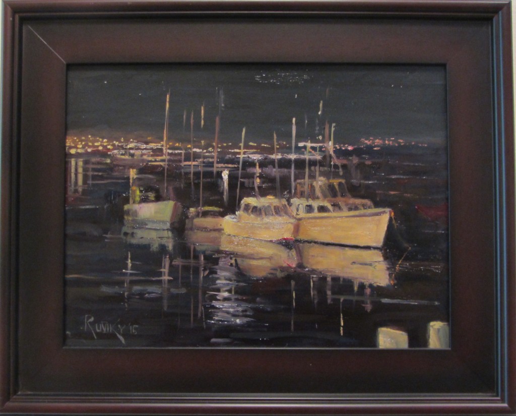 Mark Ruszczycky's oil painting, "Morro Bay Nocturne," is on display