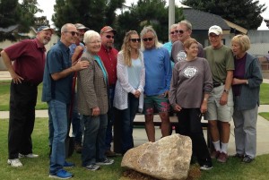 City of Morro Bay Mayor, Jamie Irons (in blue shirt on left), poses with members of the Historical Society of Morro Bay and the Morro Bay 50th Celebration Committee at the time capsule site. A plaque commemorating the event will be installed on the large rock that sits over the capsule.