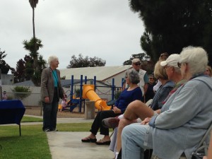 Linda Estes, Historical Society of Morro Bay President, addresses the crowd.