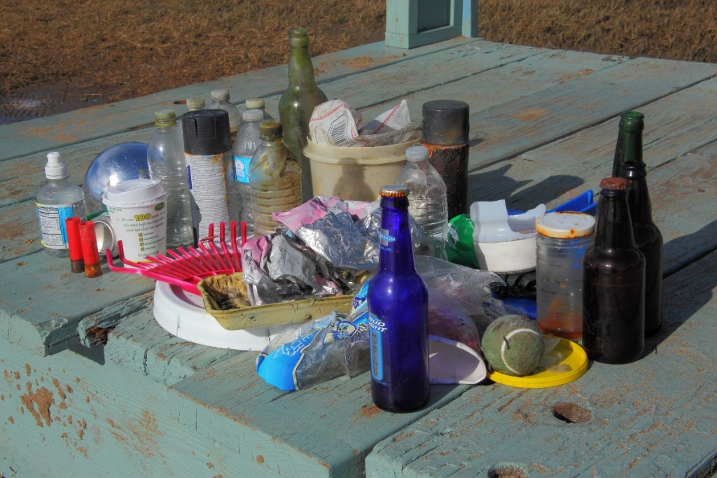 Trash collected by one local paddler in a single trip around the Morro Bay estuary