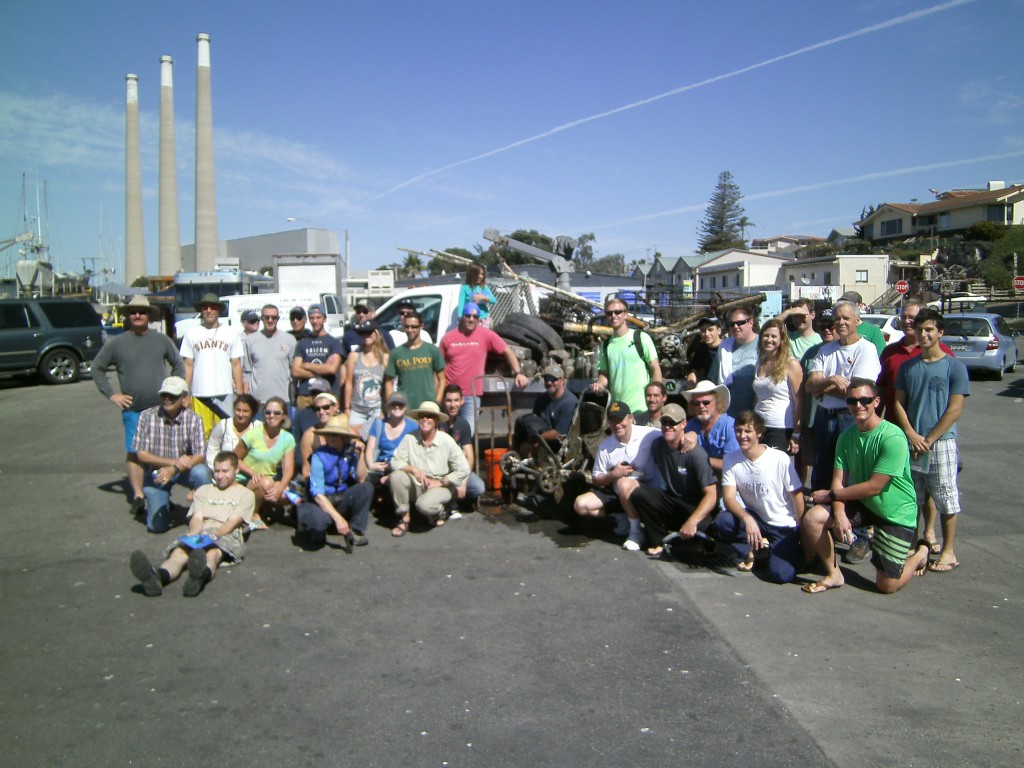 51 volunteers gave a total of 230 hours, and pulled out: 13 tires, 10 sections of pvc pipe, rubber floor mat, 69 glass bottles, 8 cans, 6 burlap sacks, 4 plastic bottles, 1 foam mat, metal sorting table, mop handle, 3 coils of rope, hand truck, grapple hook,  toilet tank, marine toilet, misc. metal pieces, 2 crab nets, 2 electric motors, crock pot, milk crate, 2 swordfish bills, 2 metal pots, fish skull, bumper, 5 sections of rubber dock mol;ding, ladder, garden hose, fishing pole & reel, 2 bricks, dust buster, boot, 3 crab traps, radio, crt screen, other electronic devices, coffee mug, stool, blige pump, rebar, flip flop, baby stroller, knife, ash tray, tape measure, sun glasses, large fish trap and lots of fishing line & hooks.