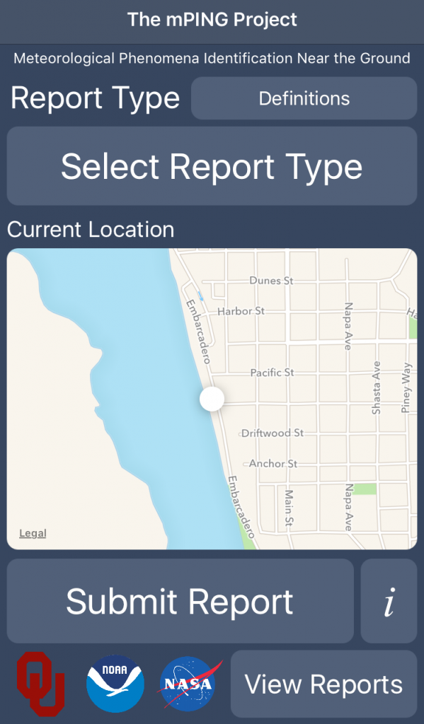Easily upload your weather report through the mPing app.