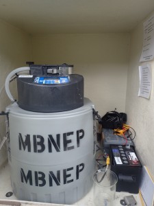 This equipment collects water samples during storms, allowing staff to estimate how much sediment traveled through a specific site at a specific time during a rain event.
