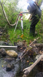 Another volunteer helped us measure slope on Pennington Creek
