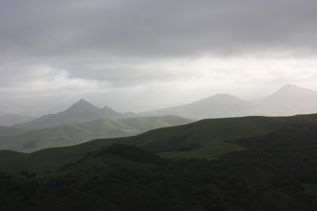 Misty clouds hang over the morros.