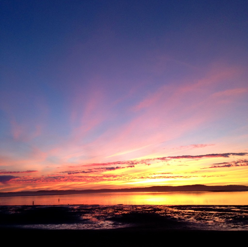 The sky lights up at sunset.