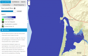This map shows Morro Bay at high tide with a sea level rise of 6 feet.
