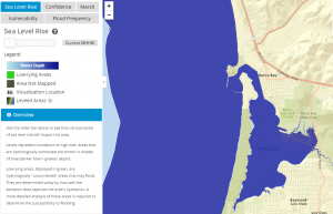 Morro Bay at high tide with current sea levels.