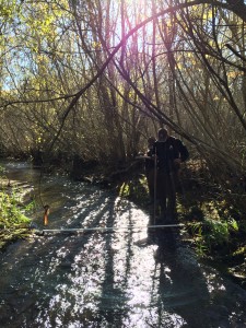 Here Khaalid and Lauren measure flow on Chorro Creek near South Bay Boulevard.