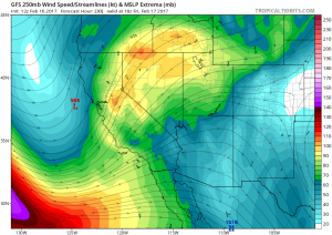 This graphic shows the current atmospheric river positioned over California. From the California Weather Blog, by Daniel Swain.