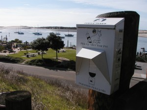Youll find dog waste bag dispensers like these throughout Morro Bay. They are funded through generous donations from community supporters with help from the City of Morro Bay.