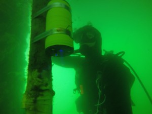 In the photo above, Cal Poly researchers deploy sensors to monitor bay water quality conditions.