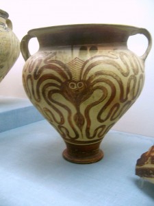 This Greek vessel from the fourteenth century BCE was decorated in the style of the Minoans, the civilization on the Island of Crete that preceded Greek culture.