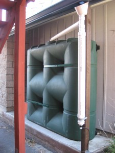 This water tank holds the rainwater collected from the building's roof.