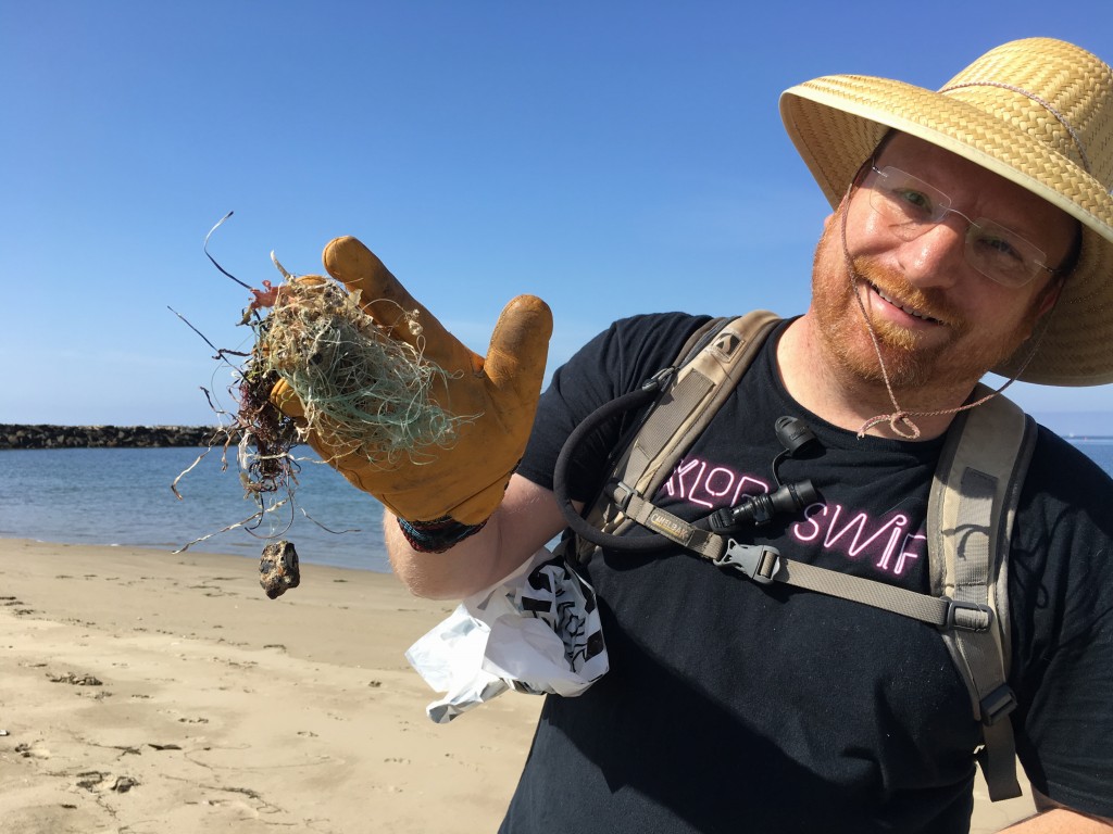 This volunteer picked up this big ball of fishing line.