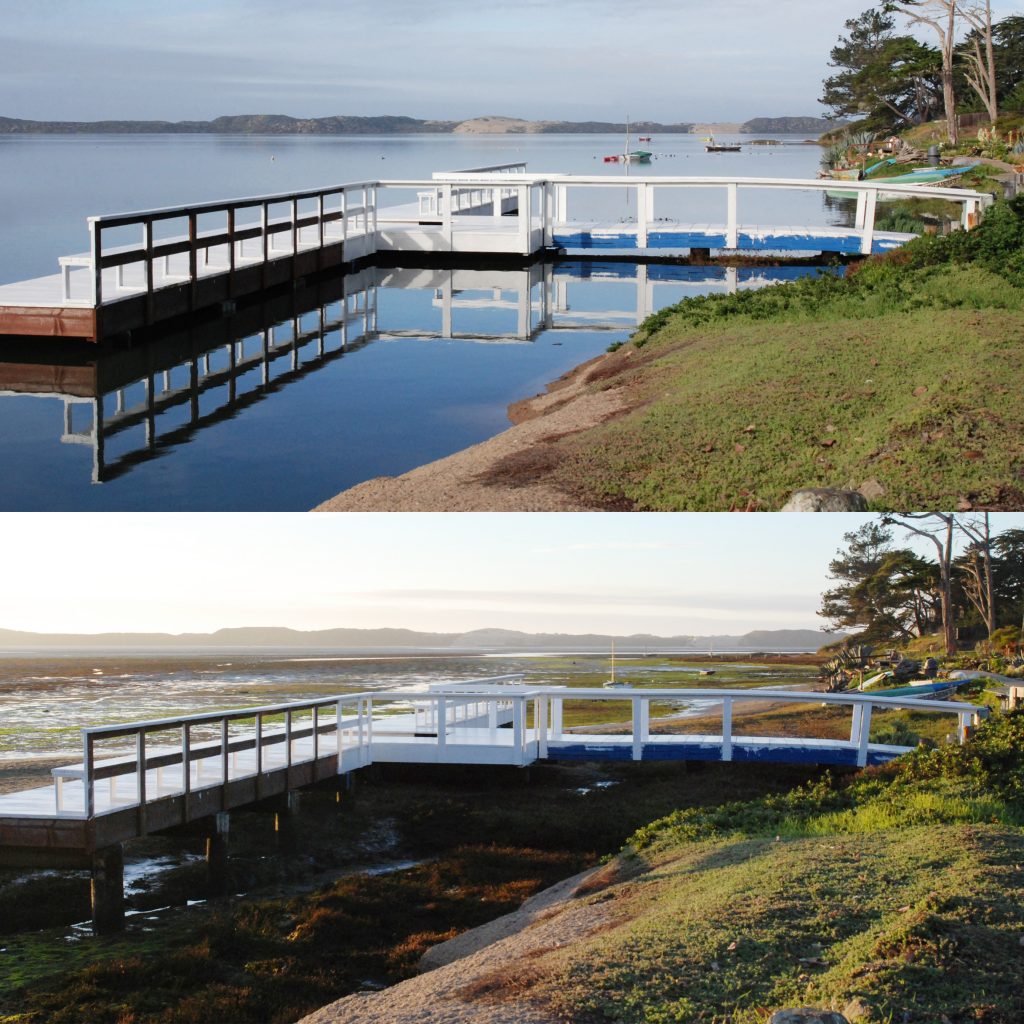 King Tides high and low comparison at the Baywood pier in Los Osos. 