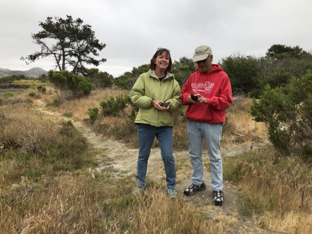 Paula and Tom enter observations into iNaturalist during the Snapshot Cal Coast 2018 effort.