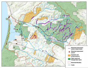 Map of lands protected and conserved in the Morro Bay Estuary Watershed.