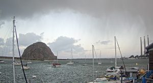 The Baycam watched on as rain moved over the Morro Bay estuary.