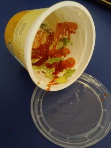 Make sure to clean out your plastic containers before placing them into your recycling bin.