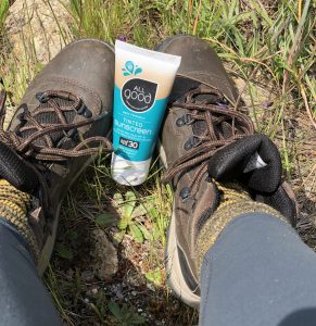 All good sunscreen and hiking boots