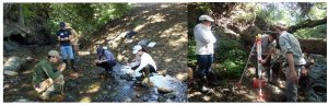 Insert Photo: 3 - Training Caption: Some of our volunteers at the annual training practice, learning how to analyze stream bed characteristics such as rock size. Volunteers also learned how to set up an autolevel to measure the slope of the stream.