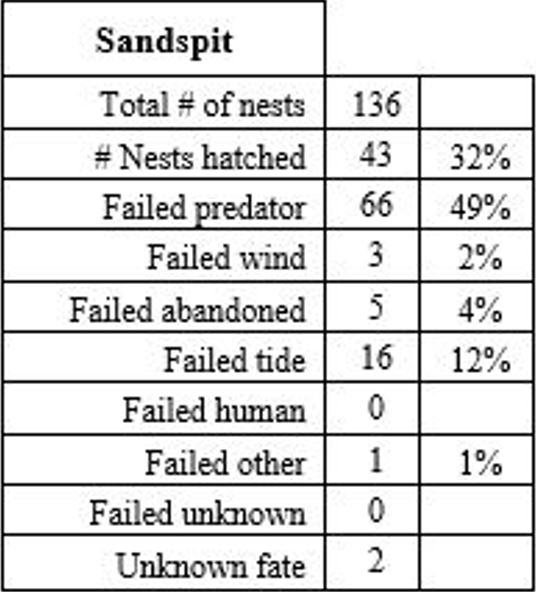 Sandspit Nest Results