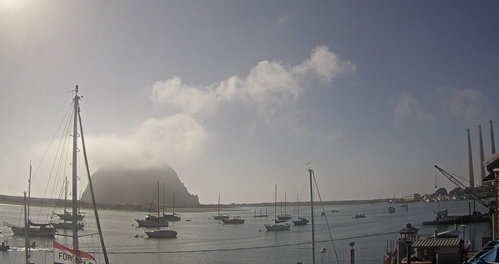 Morro Rock with clouds at top
