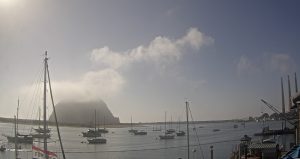 Morro Rock with clouds at top