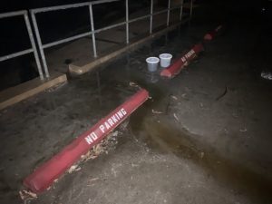 This is one of the eight First Flush monitoring sites in the Morro Bay State Park Marina parking lot. Stormwater moving through the parking lot exited through a cut in the curb and then flowed onto the kayak launch ramp and directly into the bay.