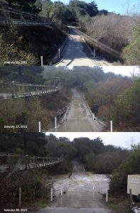 These photographs show the change in water levels and flow at Canet Road between January 26th and 28th, 2021.