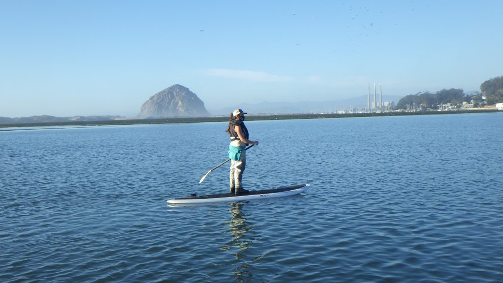 Monitoring Projects Manager, Karissa Willits, paddling out to an eelgrass monitoring site. 