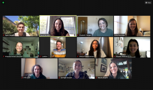 Dr. Bockmon’s group during a Zoom lab meeting during spring quarter 2021. Photo courtesy of Sarah Bartoloni.
