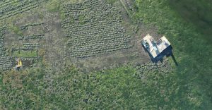 An aerial photo of the Grassy Bar Oyster Company’s oyster farm taken by the Cal Poly drone. Photo courtesy of Dr. Ryan Walter.