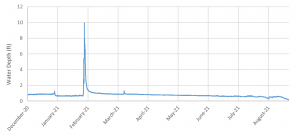 graph that shows water depth in feet at a local water quality monitoring site