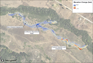 Map of elevation changes on CCER project site after January 2021 Storm